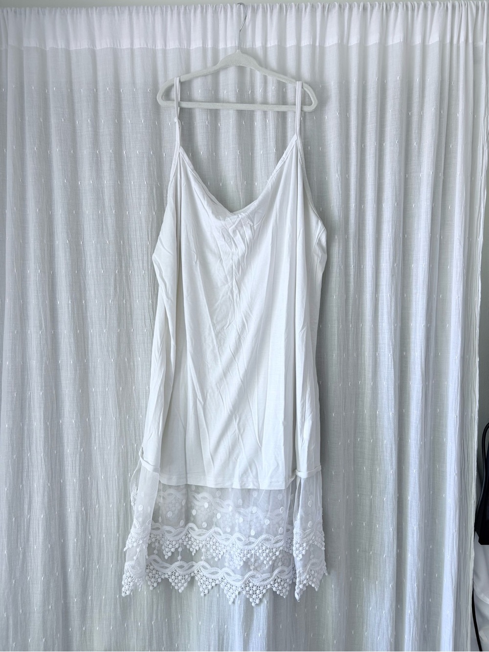 Women's White Lace-Hem Slip Dress with Adjustable Straps
